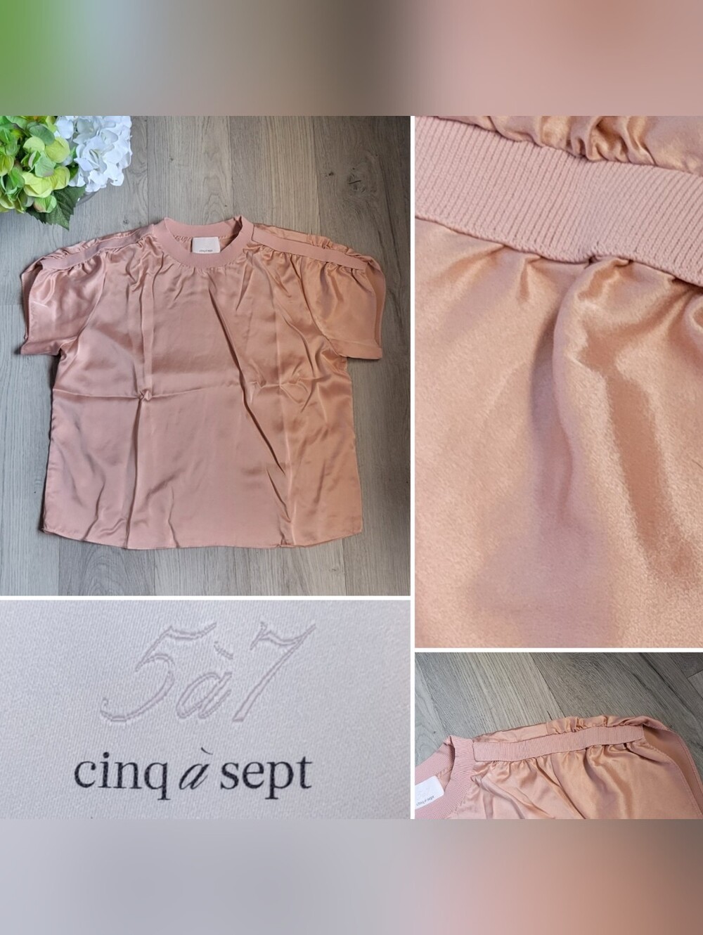 cinq à sept Lorraine 100% Silk Coral Pink Dusty Rose Short Sleeve Blouse, Medium